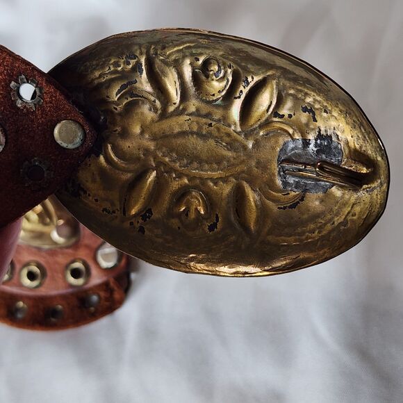 Vintage Handmade Leather Hip Belt Brass Buckle Rivet Festival Boho Gypsy Adjust - Picture 8 of 12